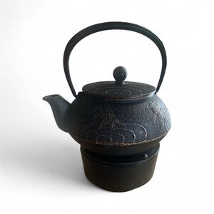 Original Teavana Black‎ Cast Iron Teapot with Koi Fish Design
